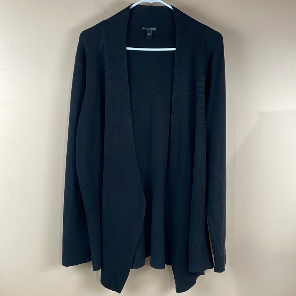 Eileen Fisher black silk blend cardigan